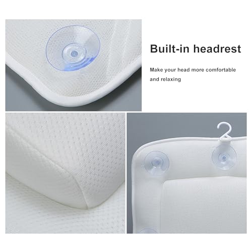 Ejoyous Full Body Bath Pillow, Spa Bathtub Pillow with Anti Slip Suction Cups, Luxury Bath Cushion Mat for Tub, White, Polyester, Neck/Back Support, Comfortable Spa Experience