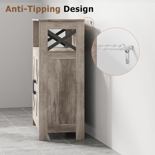 Homhedy Farmhouse Bathroom Storage Cabinet with 2 Doors, Toilet Paper Cabinet with Adjustable Shelf, Small Bathroom Cabinet for Kitchen/Laundry/Living Room, 11.8 x 23.6 x 31.5 Inches, Greige - color: Greige