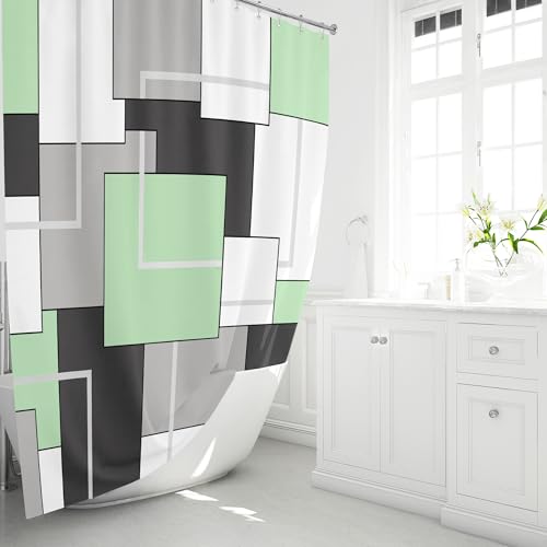 BTTN 78 Inch Long Shower Curtain, Tall Geometric Abstract Fabric Shower Curtain Set with Plastic Hooks, Large Modern Luxury Neutral Cloth Curtains for Bathroom Shower and Bathtub - 72x78 - Mint Green - color: Mint Green, size: 72"W x 78"L (Pack of 1)