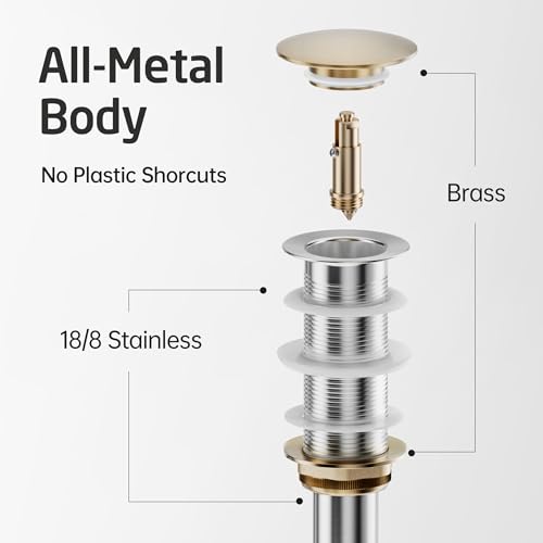 KES Oil Rubbed Bronze Bathroom Sink Drain with Extended Thread, All Metal Pop Up Drain Stopper without Overflow for Thicker Vessel Sinks and Countertops, Brass and Stainless Steel, S2022D-ORB - color: Oil Rubbed Bronze, style: NO Overflow, Long Thread