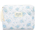Sminra Makeup Bag Large Travel Quilted Cosmetic Makeup Bag Organizer, Floral Cotton Coquette Aesthetic Toiletry Bag for Women Girls (Blue Romantic Rose) - color: Blue Romantic Rose