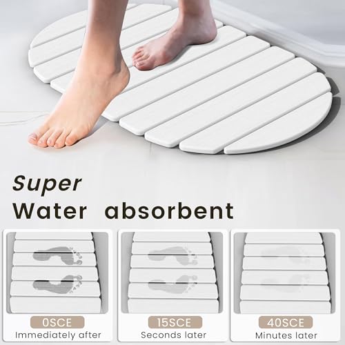 Foldable Stone Bath Mat - Super Absorbent Diatomaceous Earth Mat, Non-Slip Quick-Drying Stone Bath Mats for Bathroom Floor/Kitchen Counter, Easy to Clean, 24" x 16", White