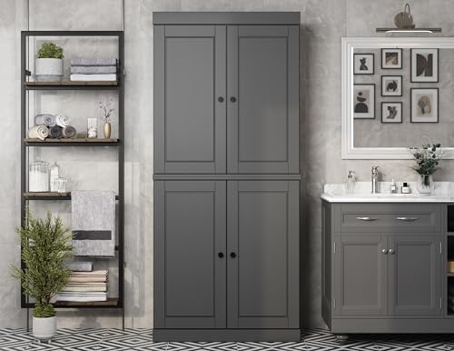 100% Solid Wood 32" Bathroom Cabinet with Rasied Panel Wood Doors - color: Grey
