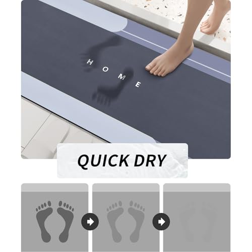Housego Absorbent Bath Mat Magic Rug, Quick Drying Magic Bath Mat Non-Slip Floor Rug Rubber Backed for Bathroom Kitchen Shower Sink, Water Absorbent (1PC, 16.93''x50'', Blue) - color: Blue, size: 1'5" x 4'2" (Rectangular)