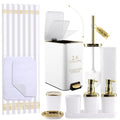 XLHOMO 11PCS Bathroom Sets with Shower Curtain and Rugs Bathroom Accessories Set White Bathroom Set,Soap Dispenser & Toilet Brush Holder Set with Stainless Steel Trash Can - size: White, style: Bath Set+Shower Curtain+Bath Rugs