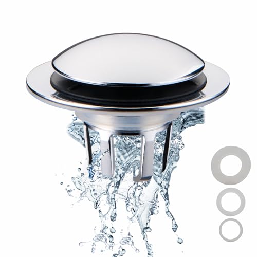 Chrome Bathroom Sink Drain Stopper,Welsan Universal Pop-Up Drain Stopper Plug Strainer with Hair Catcher for 1 1/8"-1 1/2" Drain Hole,Anti-Clogging Design Chrome Plated - color: Chrome Plated