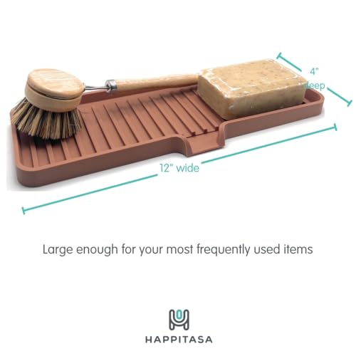 Silicone Soap Dish Tray and Sponge Holder with Drain Chute, Rectangular, Kitchen and Bathroom Sink Organizer (Mocha, 12"x4") - color: Mocha, size: (LG) 12"x4"