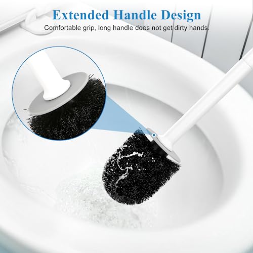Toilet Bowl Brush and Holder, Toilet Scrubber 2 Pack with Long Handle, Easy to Hide, Drip-Proof, Deep Cleaning