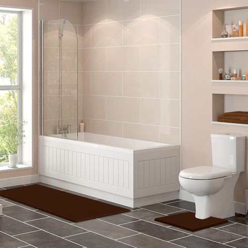 LuxUrux 2-Piece Bathroom Rug Set – Plush Chenille Runner & U-Shaped Toilet Mat, Soft, Absorbent & Non-Slip Design (20x20 U & 27x47 inches, Brown) - color: Brown, size: 2 Piece Set - X Large