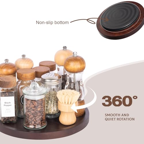 Wood Lazy Susan Organizer Kitchen Turntable for Cabinet Farmhouse Bathroom Decor Round Decorative Tray for Vanity, Counter, Sink, Coffee Table, 10 Inch, Walnut - color: Walnut, size: 10“
