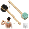 Silicone Back Scrubber for Shower, 2 PCS Silicone Bath Body Brush Loofah with Long Handle, Dual-Sided Shower Brush for Body, Exfoliating Body Scrubber Back Washer for Men Women(Lake Blue +Black) - size: black+lack blue-2pcs
