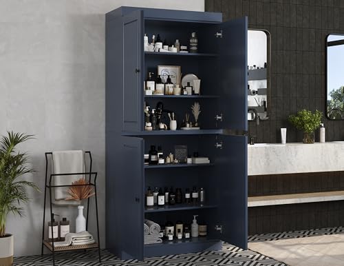 100% Solid Wood 32" Bathroom Cabinet with Rasied Panel Wood Doors - color: Antique Blue