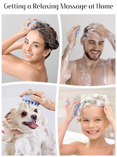 HEETA Scalp Massager Hair Growth 2-Pack, Silicone Scalp Scrubber Shampoo Brush for Exfoliation Dandruff Removal Head Massage Stress Relax, Wet & Dry Use for Women Men Hair Care, Wheat Straw Material - color: Blue & Flesh Pink