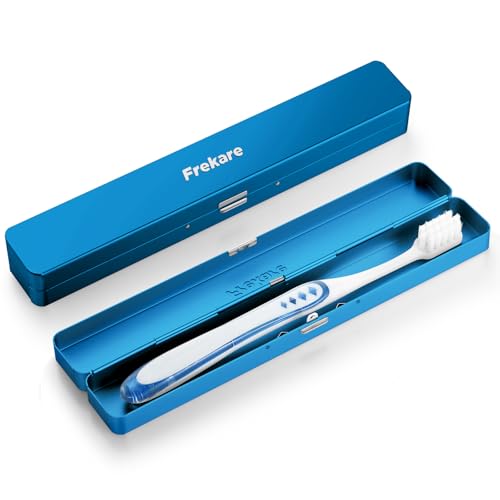 Frekare Toothbrush Travel Case Aluminum, Manual Tooth Brush Holder for Traveling, Portable Toothbrush Container for Bathroom, Camping, Business Trip, School (Blue) - color: Blue, size: 1 Pack