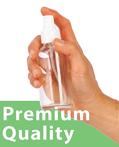 JUVITUS (24 Pack) 4 oz / 120 ml Clear Glass Boston Round Bottle with White Treatment Pump Refillable Empty Storage Containers - size: 24 Pack