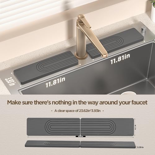 Faucet Mat for Kitchen Sink, Diatomite Stone Drying Sink Protectors, Bathroom Faucet Splash Guard, Quick Dry Water Absorbing, Non-Slip Tray for Kitchen Counter, Gray, 11.8" x 3.9" x 2pcs - color: Grey, size: 11.8" x 3.9"