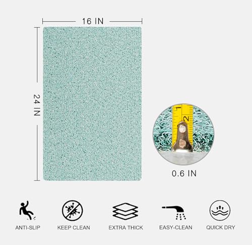 0.6" Extra Thick Non Slip Shower Mat, PVC Loofah Shower Mat with Drain, Quick Drying Bath Mat for Inside Shower, Bathtub Mats Foot Scrubber for Elderly, Bathroom, Kitchen, Wet Areas(Blue 16x24) - color: Blue, size: 24" x 16" (Rectangular)