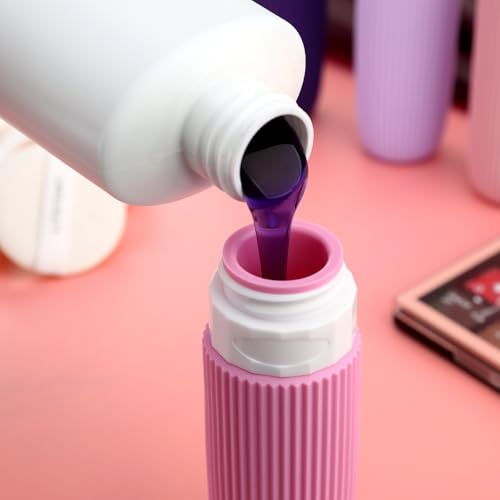 Mrsdry Travel Bottles for Toiletries, Tsa Approved 3oz Portable Travel Bottles, BPA Free Leak Proof Squeezable Silicone Travel Size Containers, Travel Accessories with Clear Toiletry Bag (4 Pack) - color: Purple, size: 3 Ounces
