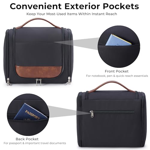Ralnitote Large Hanging Toiletry Bag for Men, Travel Bathroom Bag with Hook, Hygiene Bag Organizer for Shower, Shaving & Grooming Essentials, Black - color: Black