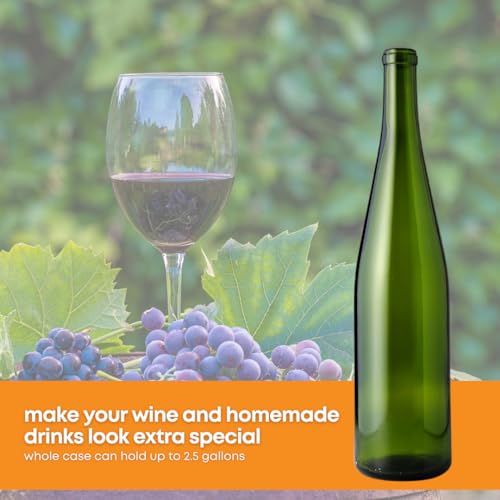 FastRack - 750ml Green Wine Bottles (Pack of 12) | W13 Stretch Hock Liquor Bottles | 750 ml Green Wine Empty Bottle for Drinks - NO CORKS INCLUDED - color: Green