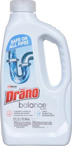Drano Balance Drain Clog Remover and Cleaner, Non-Corrosive Formula, Safe on All Pipes and Septic Tanks, Formulated Using Only Essential Ingredients, 32 Fl Oz (Pack of 2) - size: 32 Fl Oz (Pack of 2)