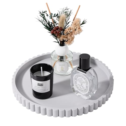 Round Bathroom Tray Silicone Kitchen Counter Decor Vanity Organizer Decorative Coffee Table Tray for Perfume, Candle, Soap Dish, 9 Inch, Light Gray - color: Light Gray, size: 9"