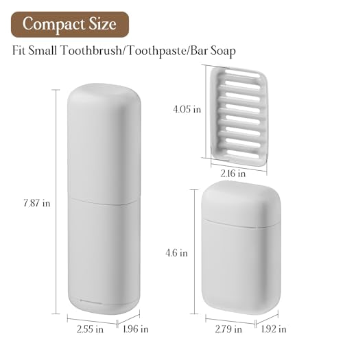2Pack Travel Soap Case Container, Portable Toothbrush Travel Case with Cup, Tooth Brush Soap Bar Case Set for Traveling, Bathroom, Camping, Gym, Gray