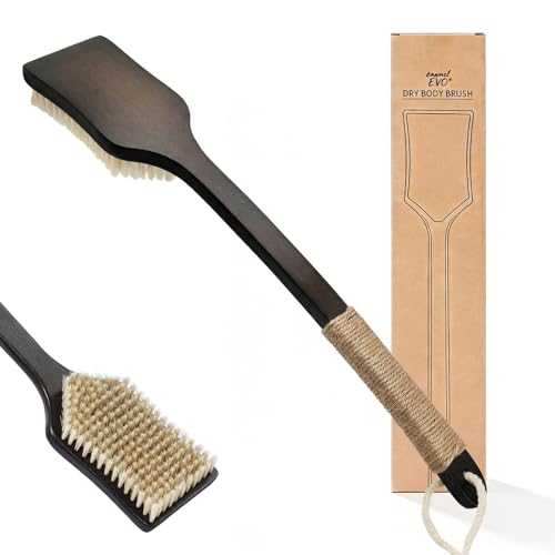 Back Scrubber Shower Brush,Dry Brushing Body Brush with 17.7 Inch Curved Long Handle, Natural Bristles for Lymphatic Drainage, Soft & Stiff Bristles Available (Natural Fiber, Stiff) - color: Natural Fiber, size: STIFF