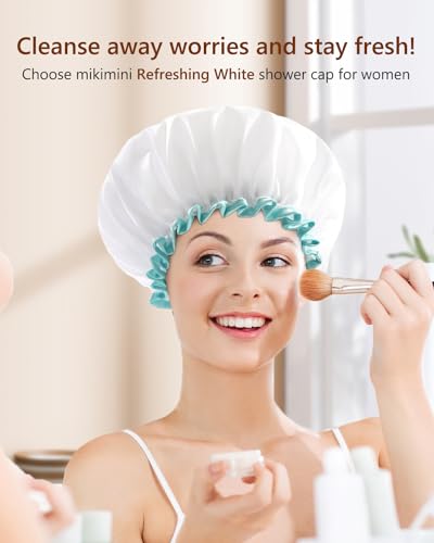 mikimini Shower Cap for Women and Girls,Reusable,Waterproof, Washable, Cute and Soft,White - color: White, size: Medium (Pack of 1)