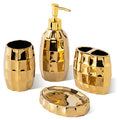 Bathroom Accessories Set, Golden Mosaic Ceramic Bathroom Accessory Sets Include Lotion Dispenser, Toothbrush Holder Tumbler, and Soap Dish - color: Gold 014
