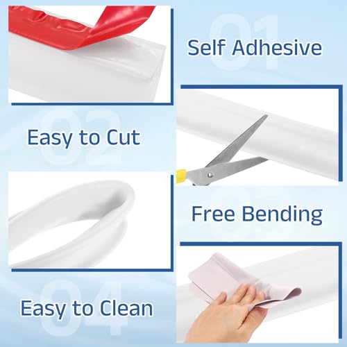 uxcell Flexible Shower Water Barrier, 39" TPE Shower Edge Water Stopper Blocker Splash Guard for Bathtub Sink Washing Machine Dry and Wet Separation, 0.79"W x 1.18"H, White - color: White, size: 39"L x 0.79"W x 1.18"H