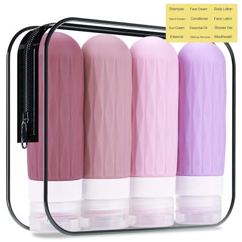 Travel Bottles for Toiletries, Travel Size Toiletries, TSA Approved 3oz Size Toiletry Containers, Leakproof & Refillable Silicone Bottles for Shampoo Conditioner(Purple) - color: Purple