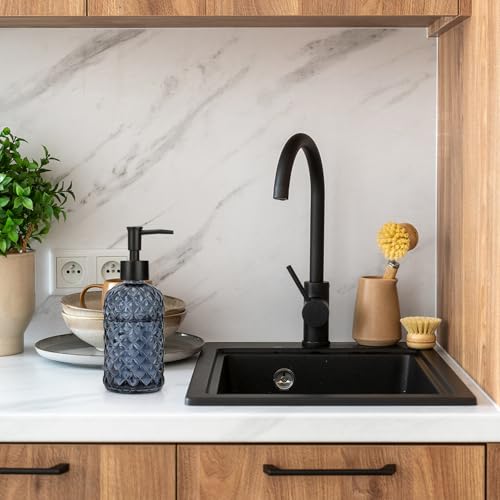 13.5oz Glass Soap Dispenser with Plastic Pump, Diamond Design Refillable Hand Soap Dispenser for Hand Wash, Bathroom and Kitchen (Blue Grey) - color: Blue Grey