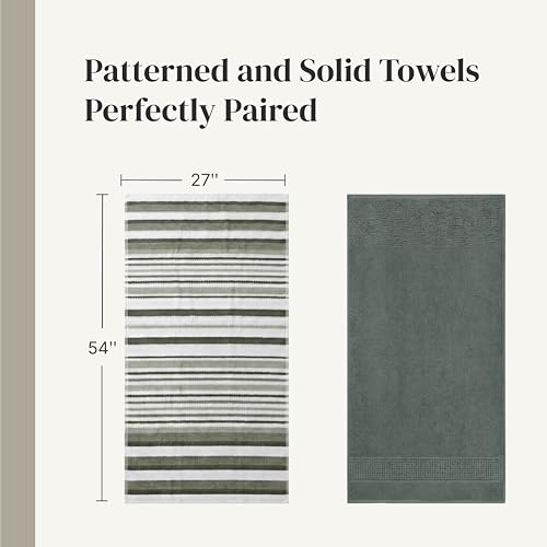 Modern Threads Pax 6-Piece Reversible Yarn Dyed Jacquard Towel Set - Bath Towels, Hand Towels, & Washcloths - Super Absorbent & Quick Dry - 100% Combed Cotton, Ivy - color: Green, style: Wide Stripe
