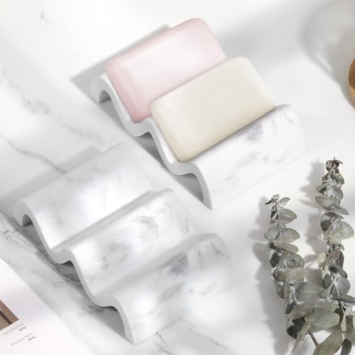 Luxspire Soap Dish, Marble Soap Dish, Self-draining Tray, Soap Holder Saver for Shower, Bathroom, Sink, Kitchen and Countertop, Gravel White - color: Gravel White