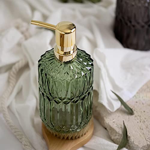 EMPO Clear Glass Soap Dispenser with ABS Plastic Pump, Crystal Lotion Dispensers for Kitchen Sink, Bathroom (2Pack Green) - color: 2pack Green