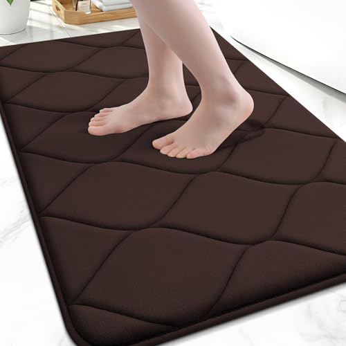 Smiry Memory Foam Bath Mat 47''x20'', Ultra Soft Non-Slip Bathroom Rug, Plush Water Absorbent Quick Dry and Machine Washable Floor Mat for Shower, Tub & Home Decor, Brown - color: Brown, size: 47''x20"