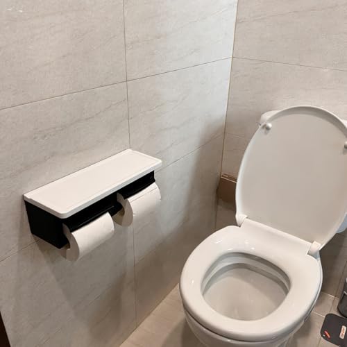 Black Double Bathroom Tissue Holder, Matte Black Double Toilet Paper Holder, Double Toilet Paper Holder with Storage for Residential & Commercial Bathroom - color: Abs White&black, size: Full