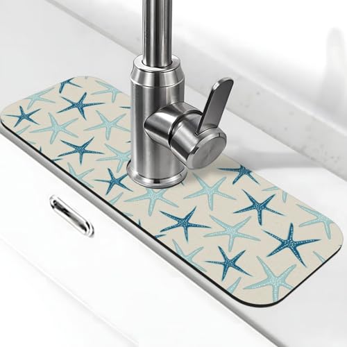 Nautical Starfish Beach Coastal Sea Beachy Funny Colorful Nave Blue 15" X 5.5" Kitchen Sink Splash Guard Faucet Faucet Guard Draining Mat Sink Splash Guard Faucet Kitchen Bathroom - color: Nautical Starfish Beach Coastal Sea Beachy Funny Colorful Nave Blu