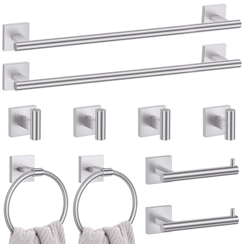 10 Pieces Bathroom Hardware Set Brushed Nickel Towel Bar Set Includes 23.6” Towel Bar, Towel Ring Holder, Toilet Paper Holder and Two Towel Hooks, Bathroom Accessories Set SUS304 Wall Mounted - color: Brushed Nickel, size: 10 Pieces - Extended