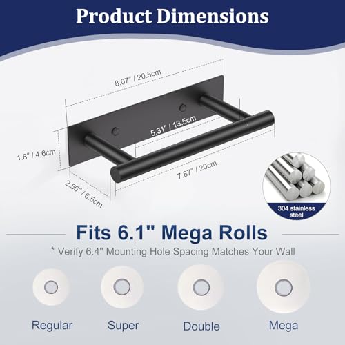 Matte Black Toilet Paper Holder, Adhesive or Screw Toilet Roll Holder Wall Mount, SUS304 Stainless Steel Double Post Pivoting Toilet Roll Holder for Bathroom, Kitchen, Washroom - color: Matte Black