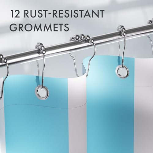 AmazerBath Blue Vertical Stripes Shower Curtain, Cute Blue Stripe Bathroom Shower Curtain with 12 Shower Curtain Hooks, Rustic Fabric Blue and White, 72x72 Inches - color: A- Blue Vertical Stripe+12 Metal Hooks, size: 72"W x 72"L (Pack of 1)