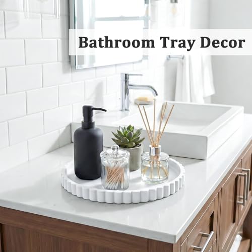 HighHerz Silicone Bathroom Countertop and Vanity Tray, Round Silicone Bathroom Tray, Modern Bathroom Decor, Coffee Table Decor, Decorative Tray for Candle, Perfume, Plants (White, 9 inch) - color: White, size: 9"