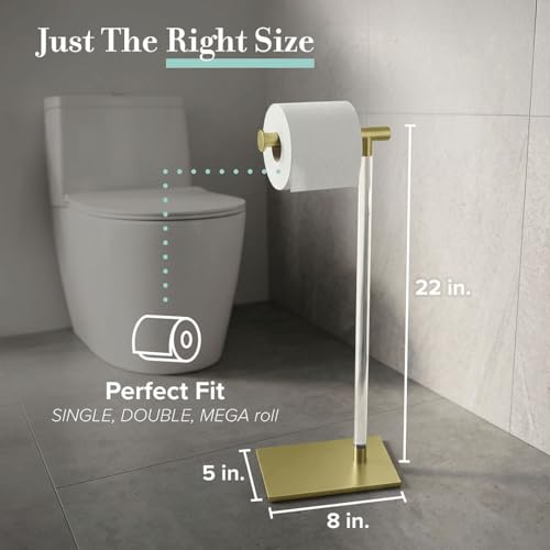 Gatco 1331B Toilet Paper Holder Stand, Brushed Brass with Acrylic Post, Rectangle Weighted Base, Freestanding Bathroom Floor Stand, 22.25 Inch - color: Brushed Brass/Acrylic, 22.25"h
