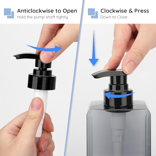 Segbeauty 33.8oz Shampoo and Conditioner Dispenser with Labels, 4pcs Refillable Plastic Empty Body Lotion Soap Dispenser Hand Liquid Container for Bathroom, 1000ml Gray Large Pump Bottle for Kitchen - color: Gray, style: 4pcs