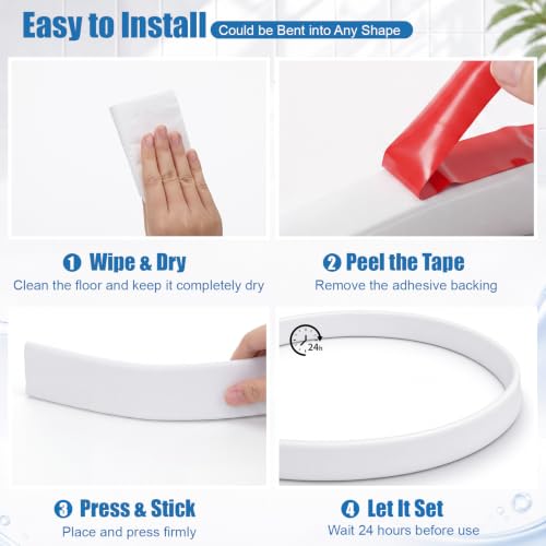 1.77" High Collapsible Shower Threshold Water Dam, 78 Inch Silicone Shower Water Splash Dam Guard Strip Barrier for Bathroom Floor, Wet and Dry Separation Bathroom and Kitchen(Curved) - style: Curved