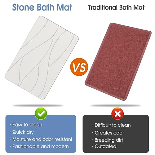 Veeloim Stone Bath Mat Diatomaceous Earth Shower Mat Non-Slip Super Absorbent Diatomite Stone Bath Mats for Bathroom Floor Quick Drying Natural Easy to Clean(23.6''×15.4" White) - color: Line1-white