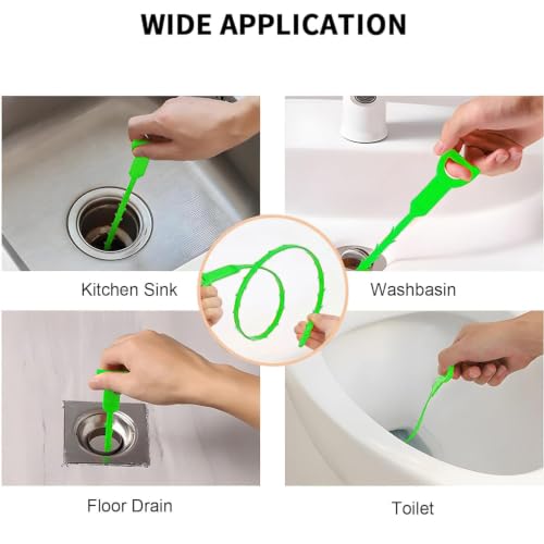Drain Snake Clog Remover:3 Pcs Hair Clog Auger, 20 Inch Drain Cleaner Tool Suitable for Dredging Clogged Pipes, Sink, Shower Drains - color: Green