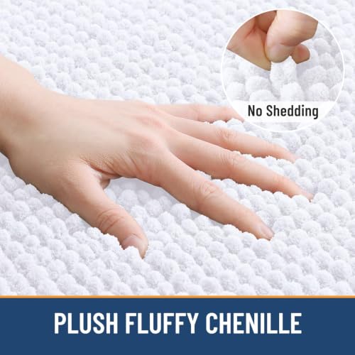 Arotive Bathroom Rugs 47" x 20", Ultra Soft Absorbent Chenille Bath Rugs, Rubber Backing, Machine Washable Bath Mats for Bathroom Floor, Tub and Shower, Home Decor Accessories, White - color: White, size: 47" X 20"