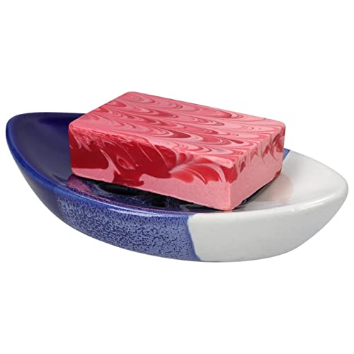 Ceramic Soap Dish with Self Draining Tray for Bathroom, Kitchen (Blue No.3), 6.25 x 3.75 x 1 inches (LxWxH) (1111) - color: Blue No.3